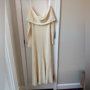 SKY TO MOON Cream Off the Shoulder Ribbed Knit Long Sleeve Dress Medium